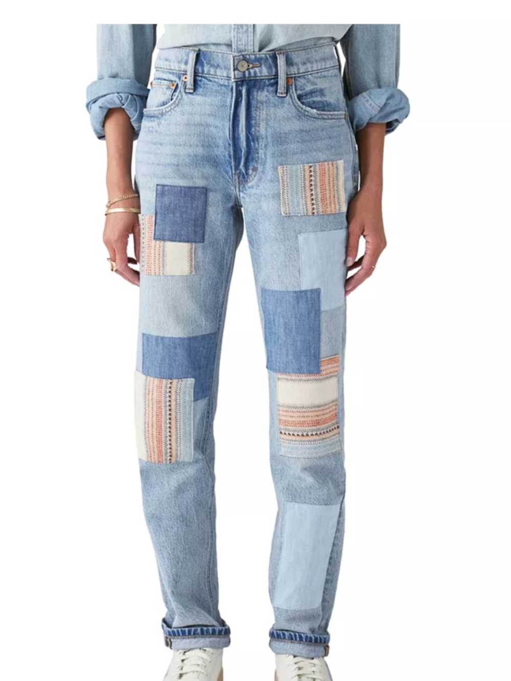 Lucky brand boy mid rise relaxed straight patchwork jeans